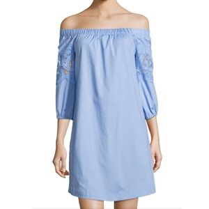 Neiman Marcus Off-The-Shoulder Lace-Trim Dress